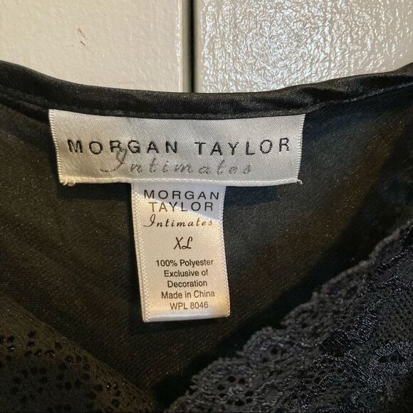 MORGAN TAYLOR Chemise Satin Lace Black Sexy Strappy Nightgown Womens XL - Picture 11 of 15